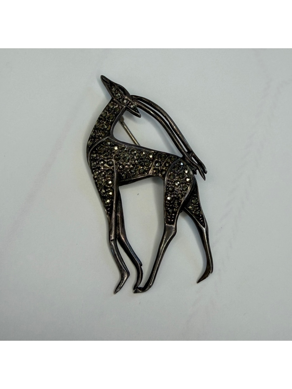 Sterling silver marcasite gazelle brooch vintage